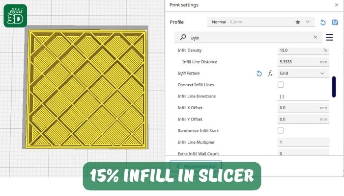 15% infill in slicer for 3D printing