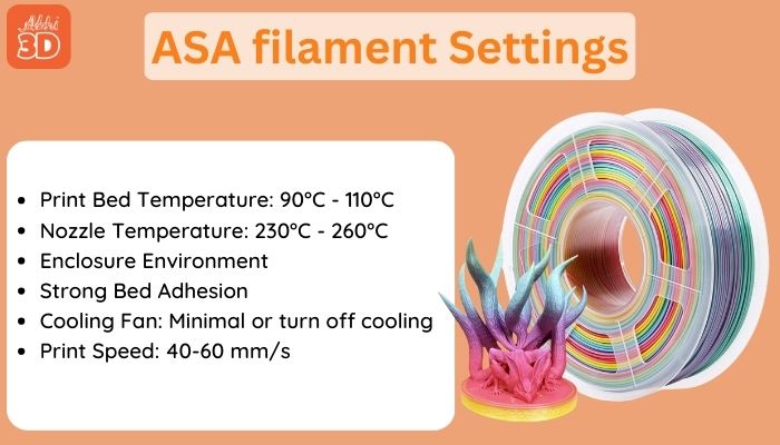 ASA Filament Setting in 3D Printer 