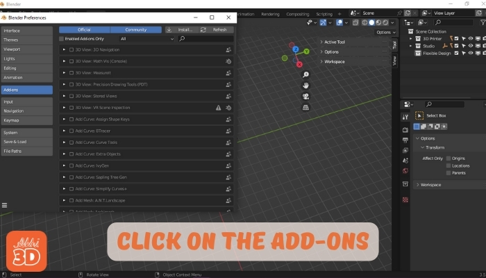 Add-ons for adding STL add-on in Blender for 3D printing