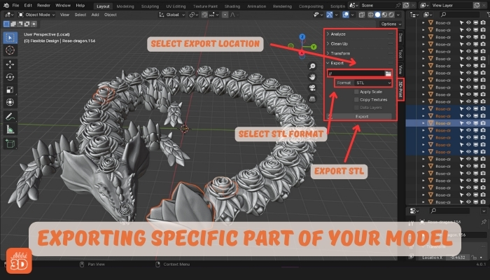 Exporting specific Part of your Model as an STL from Blender