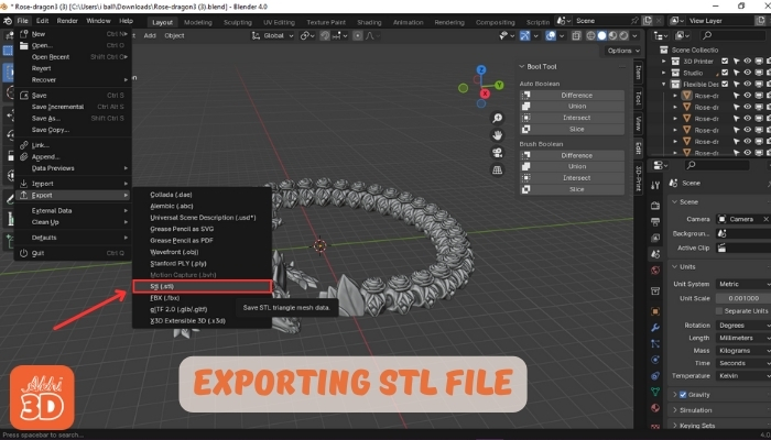 Exporting stl file in Blender for 3D Printing