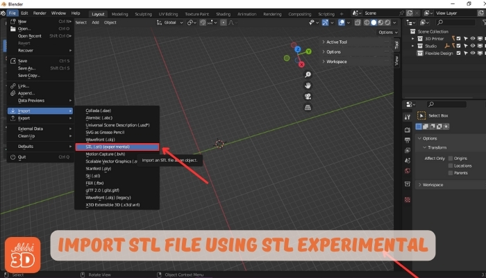 Import STL file using STL Experimental Feature in Blender for 3D printing