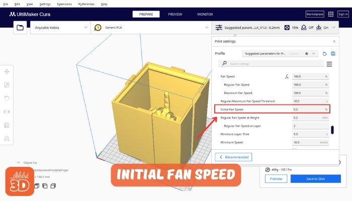 Regular and Maximum Fan Speed in Cura for 3D Printing