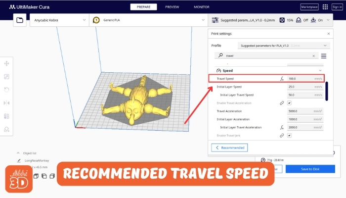 Recommended Travel Speed in Cura for 3D Printing