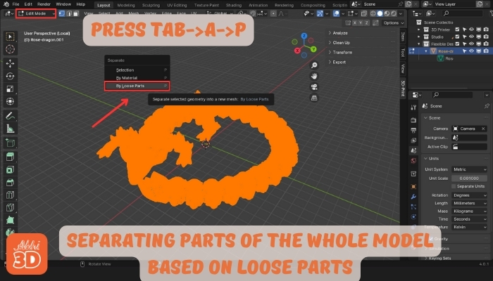 Separating parts of the whole model in Blender