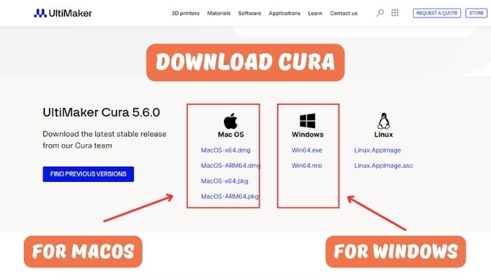 Downloading Cura for Windows or MACOS From Official Website